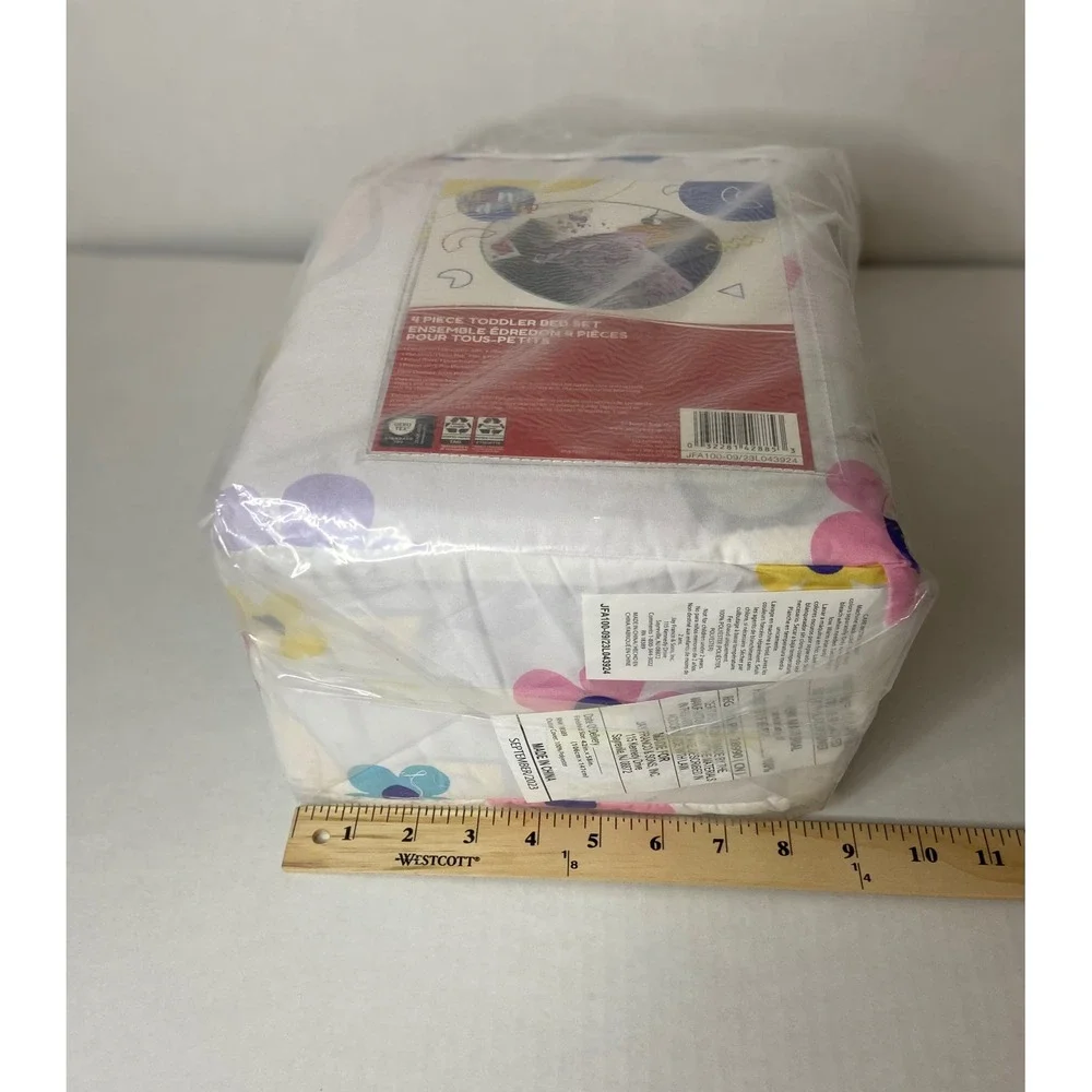 Sunny Side Up Butterfly Floral 4 Piece Toddler Bed Set Pink Purple Blue White